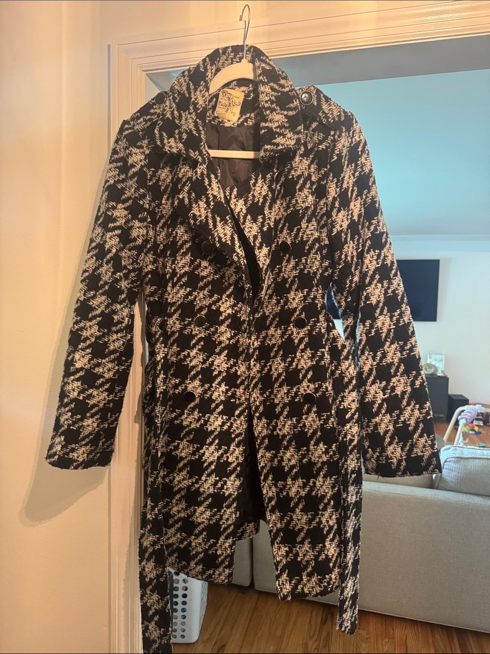 Tulle Black and White Houndstooth Trench Coat